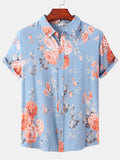 themeisles Spring and Summer New Men's Short-sleeved Loose Type Floral Print Shirt Beach Wind Vacation Style Hawaiian Shirt