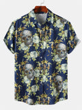 themeisles Men's Short-sleeved Shirt Men's Loose Halloween Casual Mid-sleeve Printed Lapel Short-sleeved Shirt Cardigan
