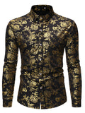 themeisles Casual Solid Color Men's Men's Long-sleeved Single-breasted Shirt Metal Hot Gold Printing Lapel Trend Men's Shirt Cardigan