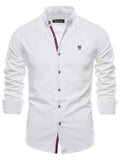 themeisles Spring and Summer Slim Shirt Men's Cotton Linen Breathable Casual Fashion Business Solid Color Long-sleeved Lapel Pleated Shirt Men