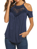 themeisles Solid Color Short-sleeved Female Summer Embroidery Hanging Neck Paragraph Suspenders Sexy Top T-shirt Strapless Casual Top T-shirt