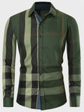 themeisles Large Size New Fashion Urban Men's Cotton Long-sleeved Shirt Patchwork Color Plaid Loose Type Lapel Shirt