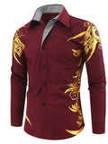 themeisles Men's Dress Shirt Button Up Shirt Collared Shirt Graphic Collar Black Wine Navy Blue Wedding Street Long Sleeve Clothing Apparel Cotton Vintage Fashion Cool Casual