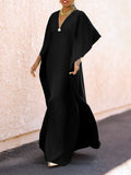 themeisles Batwing Sleeves Loose Solid Color Split-Side V-Neck Maxi Dresses