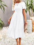 themeisles Solid Color Elastics Short Sleeves Loose Round-neck Midi Dresses