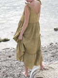 themeisles Solid Color Sleeveless Loose V-Neck Midi Dresses