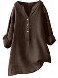 themeisles Summer Women's Cotton Linen Loose Solid Color Blouse Cotton Linen Long Sleeve Tops Pocket S-5XL