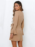 themeisles Simple Long Sleeves Skinny Tied Falbala Solid Color Round-Neck Mini Dresses