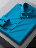 themeisles Men's Dress Shirt Button Down Shirt Silk Shirt Azure Lake blue Wine Long Sleeve Solid / Plain Color Turndown Spring & Fall Wedding Daily Wear Clothing Apparel Sexy