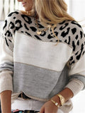 themeisles Women's Sweater Pullover Jumper Knitted Color Block Leopard Stylish Casual Long Sleeve Regular Fit Sweater Cardigans Crew Neck Fall Winter Blushing Pink Gray Red / Holiday / Going out