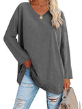 themeisles Ladies T-shirt New Multi-color Loose Drop Shoulder Sleeve V-neck Solid Color Women's Tops