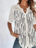 themeisles Summer New Personalized Street Fashion Double-breasted Lapel Short-sleeved Shirt Ladies Casual Commuter Wind Blouse