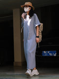 themeisles Casual Short Sleeves Solid Color Round-Neck Maxi Dress