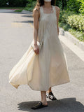 themeisles Solid Color Sleeveless Loose Square-neck Midi Dresses