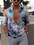 themeisles Men's Shirt Graphic Shirt Floral Turndown White Yellow Light Purple Purple 3D Print Daily Holiday Long Sleeve 3D Print Button-Down Clothing Apparel Fashion Designer Casual Breathable