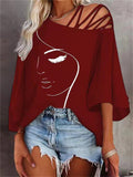 themeisles Fashion Stitching Loose Casual Tops Ladies Print T-shirt White Black Red Blue S M L XL 2XL
