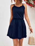themeisles Solid Color Falbala Sleeveless Loose Spaghetti-Neck Mini Dresses
