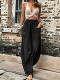 themeisles Women's Wide Leg Pants Trousers Navy Black Light Green Fashion Casual Daily Side Pockets Full Length Comfort Solid Colored S M L XL 2XL