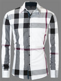 themeisles Large Size New Fashion Urban Men's Cotton Long-sleeved Shirt Patchwork Color Plaid Loose Type Lapel Shirt