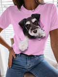 themeisles Printed Short Sleeve Casual Holiday Basic Round Neck Regular T-shirt Puppy Pattern Blue Pink Purple White