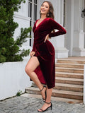 themeisles Ruched Slit Surplice Wrap Dress
