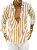 themeisles Men's Shirt Button Up Shirt Casual Shirt Summer Shirt Beach Shirt Yellow Pink Blue Sky Blue Green Long Sleeve Striped Lapel Street Vacation Print Clothing Apparel Fashion Leisure Hawaiian
