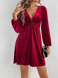 themeisles Twisted V-Neck Balloon Sleeve Mini Dress