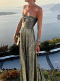 themeisles Spring and Summer New Sexy Wrap Hot Gold Party Temperament Elegant Dress Collarless Casual Swing Long Dress Celebrity Wind Dress
