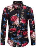 themeisles Fall New Men's Slim Type Plus Size Long-sleeved Flower Shirt Fashion Casual Comfort Breathable Shirt