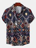 themeisles New Men's Casual Floral Print Fashion Urban Lapel Short-sleeved Loose Type Beach Vacation Cardigan Shirt Man