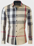 themeisles Large Size New Fashion Urban Men's Cotton Long-sleeved Shirt Patchwork Color Plaid Loose Type Lapel Shirt