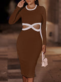 themeisles Contrast Cutout Ribbed Bodycon Dress
