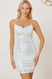 themeisles Sequin Spaghetti Strap Mini Wrap Dress