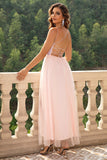 themeisles Lace-Up Backless Mesh Dress