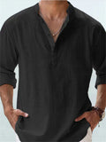 themeisles Men's Linen Shirt Casual Shirt Beach Shirt Henley Shirt Black White Pink Long Sleeve Plain Henley Spring & Summer Hawaiian Holiday Clothing Apparel