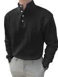 themeisles Loose Men's Solid Color Long-sleeved Shirt Plain Slit Spot Casual Shirt White Black Blue S-5XL
