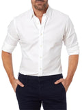 themeisles Metal Decoration Slim Lapel Men's Zipper Shirt Hidden Zipper Fake Button Oxford Stretch Cotton Zipper Shirt Cardigan
