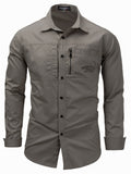 themeisles New Large Size Four Seasons Men's Long-sleeved Lapel Zipper Shirt Cotton Military Outdoor Leisure Solid Color Shirt