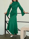 themeisles Flared Sleeves Asymmetric Buttoned Hollow Solid Color Zipper Cold Shoulder Evening Dresses Maxi Dresses