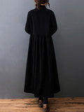 themeisles Vintage Split-Joint Solid Color Long Sleeves Lapel A-Line Corduroy Midi Dress