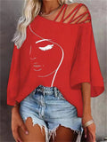 themeisles Fashion Stitching Loose Casual Tops Ladies Print T-shirt White Black Red Blue S M L XL 2XL
