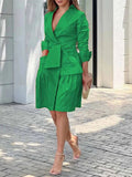 themeisles Long Sleeves Solid Color Tied Waist Deep V-Neck Mini Dresses