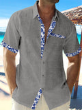 themeisles Men's Linen Shirt Casual Shirt Summer Shirt Beach Shirt Black White Pink Short Sleeve Plain Lapel Spring & Summer Hawaiian Holiday Clothing Apparel Front Pocket