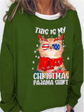 themeisles Women's Sweatshirt Pullover Colorful Christmas Cat Wine Glass Printed Garden Neck Printed Sweatshirt