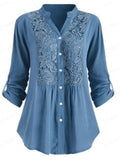 swvws Women's Plus Size Tops Tunic Shirt Plain Lace Long Sleeve Lace Trims V Neck Basic Daily Weekend Cotton Fall Winter Green White