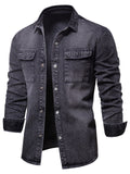 themeisles Men's Single-breasted Lapel Long-sleeved Thin Section Denim Jacket Jacket Trend Jacket Casual Washed Denim Tops