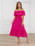 themeisles Summer Solid Color Sexy One-piece Neck Strapless Mid-length Dress Fashion Beach Dress S M L XL 2XL
