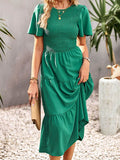 themeisles Solid Color Elastics Short Sleeves Loose Round-neck Midi Dresses