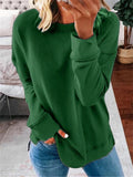 themeisles Women's Solid Color Women's Commuter Tops Loose Casual Splicing Round Neck Long Sleeve T-shirt S-5XL