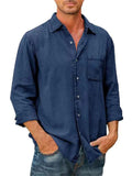 themeisles Men's Casual Shirt Black White Army Green Navy Blue Blue Long Sleeve Solid Color Turndown Street Daily Button-Down Clothing Apparel Cotton Denim Casual Comfortable Pocket